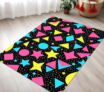 Retro 80s geometric colorful gaming room rug