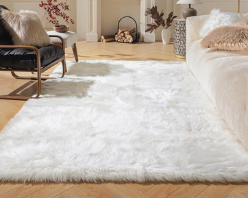 Faux fur shag rug for cozy gaming room aesthetic